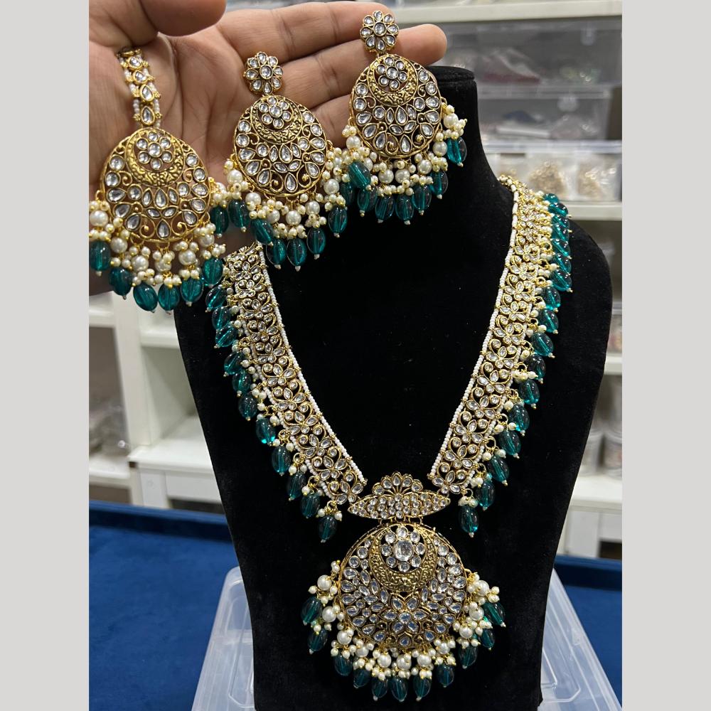 Hira Collections Gold Plated Kundan Stone And Pearls Beads Necklace Set