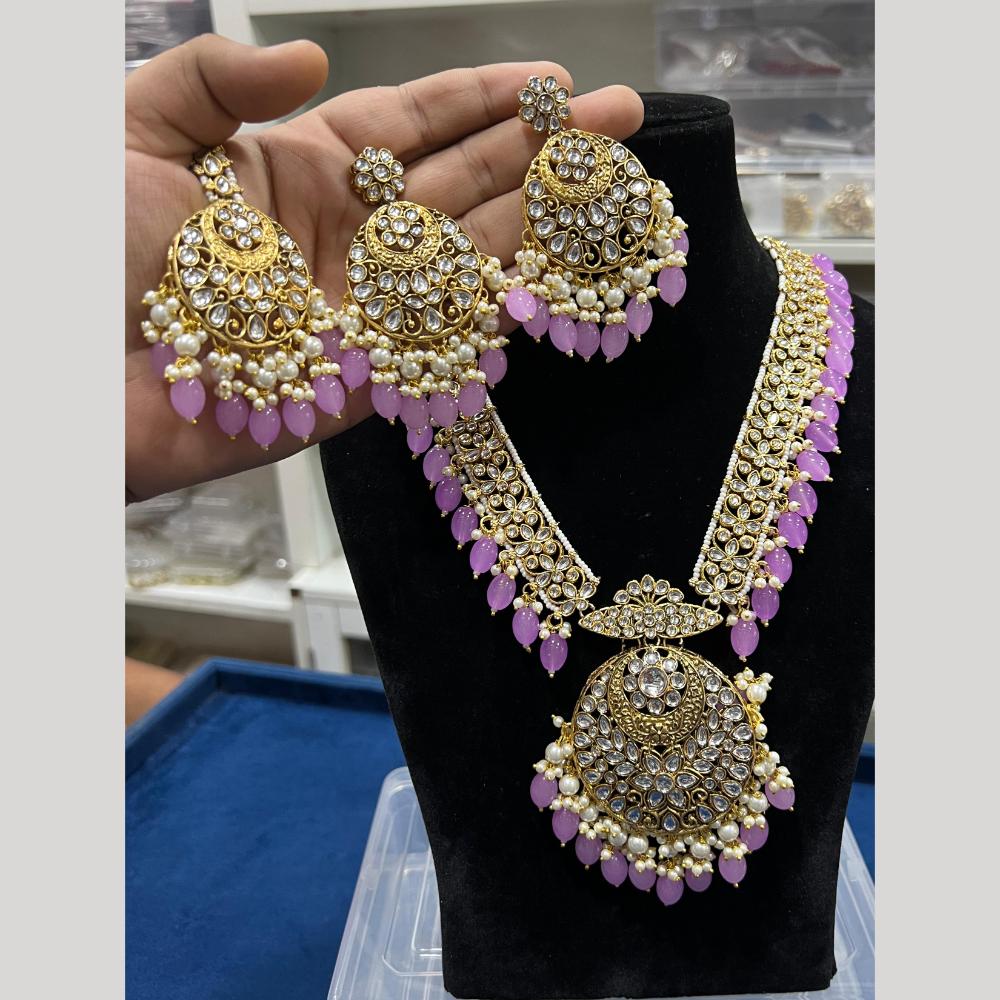 Hira Collections Gold Plated Kundan Stone And Pearls Beads Necklace Set