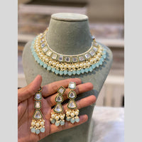 Hira Collections Gold Plated Kundan Stone And Pearls Beads Necklace Set