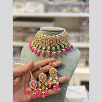Hira Collection Traditional Gold Plated Kundan & Beaded Choker Necklace Set