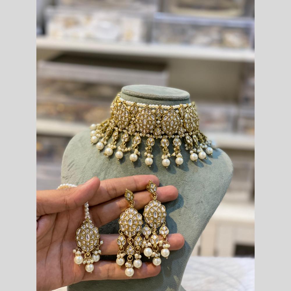Hira Collection Traditional Gold Plated Kundan & Beaded Choker Necklace Set
