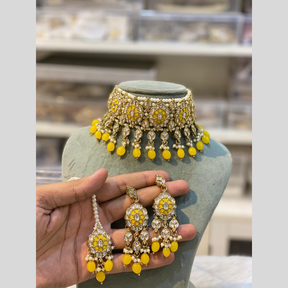 Hira Collection Traditional Gold Plated Kundan & Beaded Choker Necklace Set