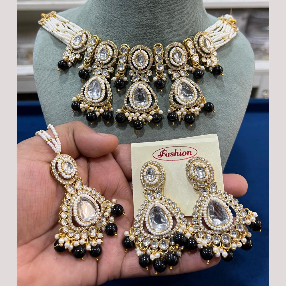 Hira Collections Gold Plated Kundan Stone And Pearls Beads Necklace Set