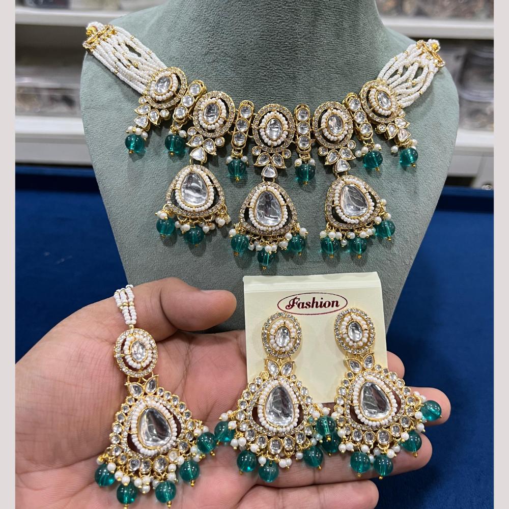 Hira Collections Gold Plated Kundan Stone And Pearls Beads Necklace Set