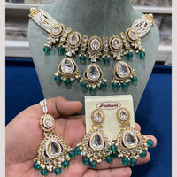Hira Collections Gold Plated Kundan Stone And Pearls Beads Necklace Set