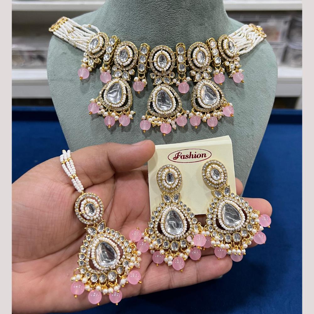Hira Collections Gold Plated Kundan Stone And Pearls Beads Necklace Set