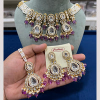 Hira Collections Gold Plated Kundan Stone And Pearls Beads Necklace Set