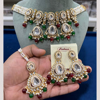Hira Collections Gold Plated Kundan Stone And Pearls Beads Necklace Set