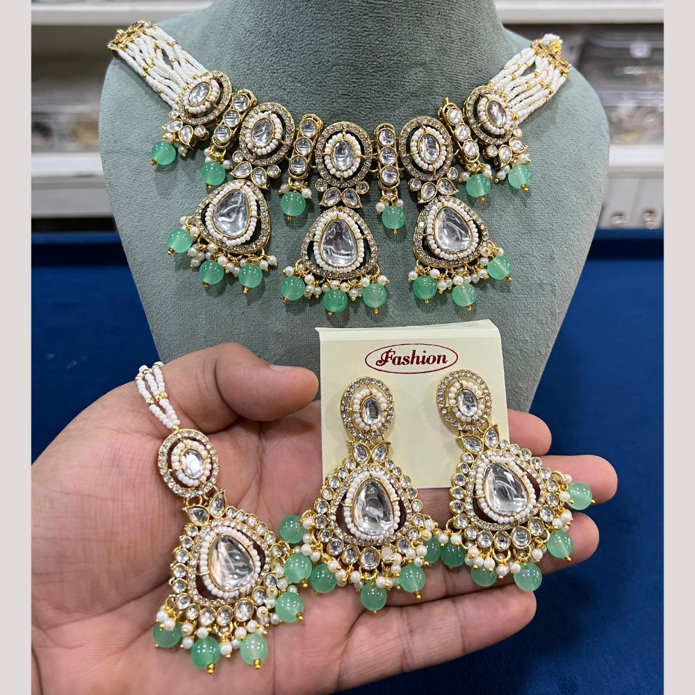 Hira Collections Gold Plated Kundan Stone And Pearls Beads Necklace Set