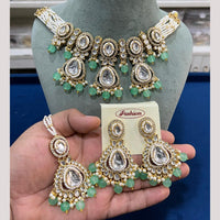 Hira Collections Gold Plated Kundan Stone And Pearls Beads Necklace Set