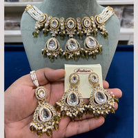 Hira Collections Gold Plated Kundan Stone And Pearls Beads Necklace Set