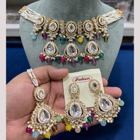 Hira Collections Gold Plated Kundan Stone And Pearls Beads Necklace Set