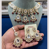 Hira Collections Gold Plated Kundan Stone And Pearls Beads Necklace Set