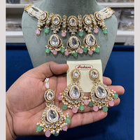Hira Collections Gold Plated Kundan Stone And Pearls Beads Necklace Set