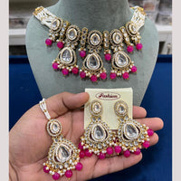 Hira Collections Gold Plated Kundan Stone And Pearls Beads Necklace Set