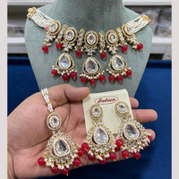 Hira Collections Gold Plated Kundan Stone And Pearls Beads Necklace Set