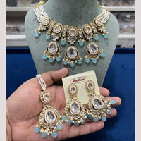 Hira Collections Gold Plated Kundan Stone And Pearls Beads Necklace Set