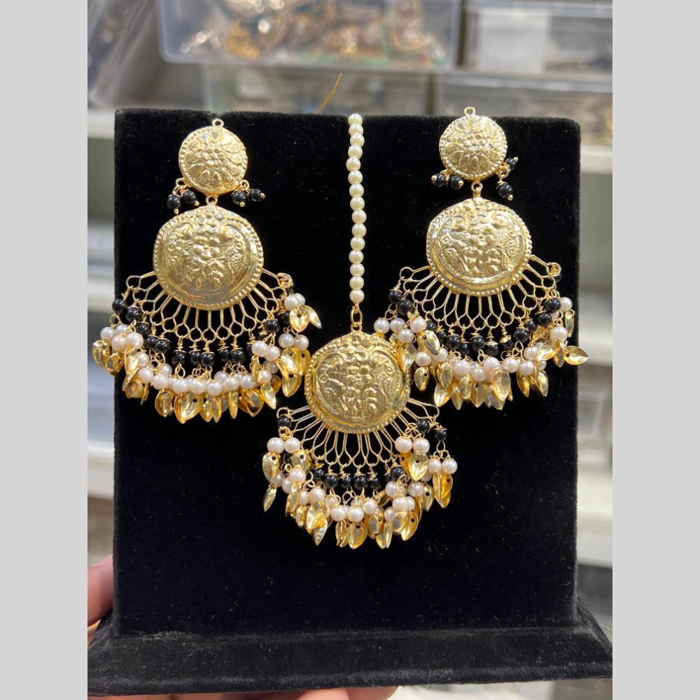 Hira Collection Gold Plated Beads Earring With Maangtikka