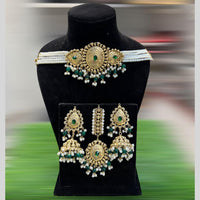 Hira Collections Gold Plated Pota Stone And Pearls Choker Necklace Set