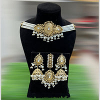 Hira Collections Gold Plated Pota Stone And Pearls Choker Necklace Set