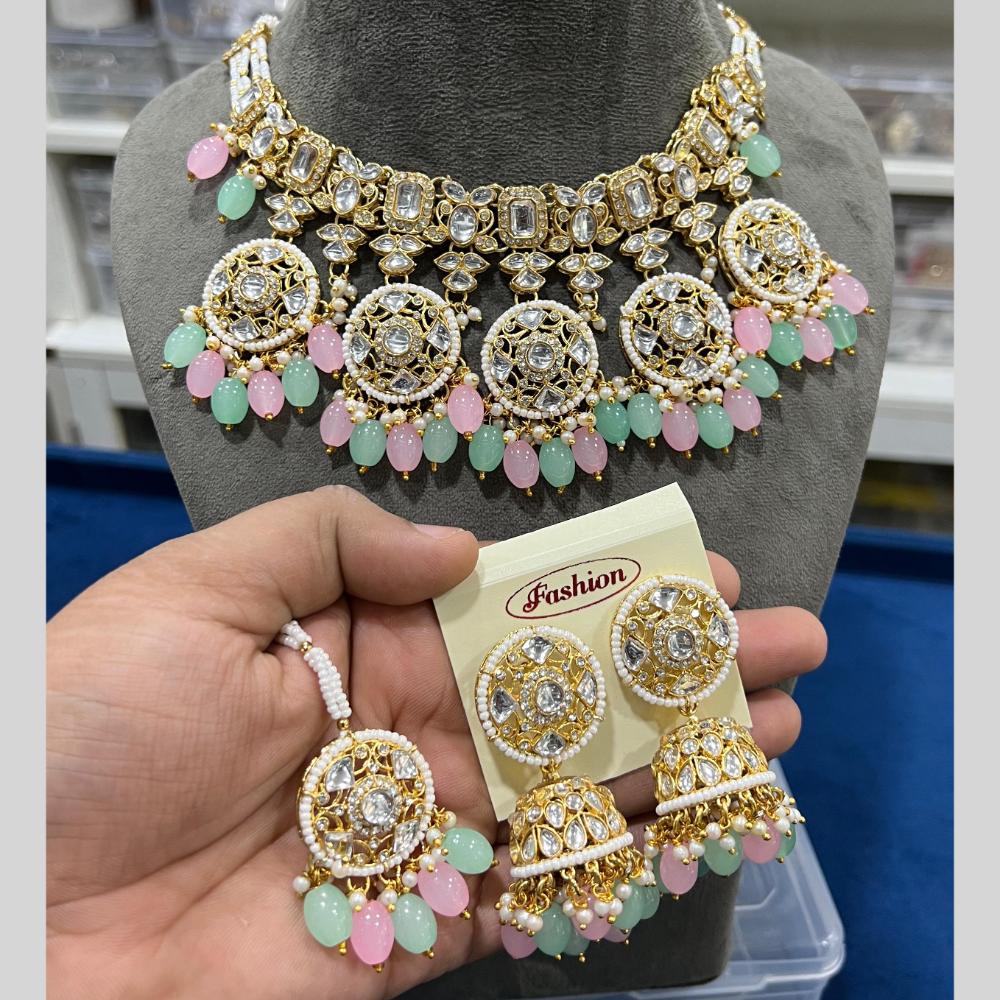 Hira Collections Gold Plated Kundan Stone And Pearls Choker Necklace Set