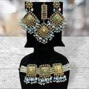 Hira Collections Gold Plated Pota Stone And Pearls Choker Necklace Set