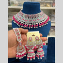 Hira Collections Silver Plated Crystal Stone And Pearls Beads Choker Necklace Set
