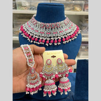Hira Collections Silver Plated Crystal Stone And Pearls Beads Choker Necklace Set