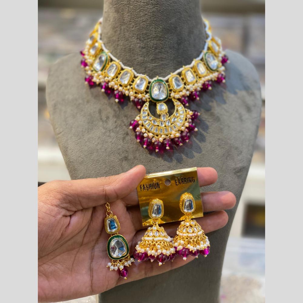 Hira Collections Gold Plated Kundan And Pearls Beads Necklace Set