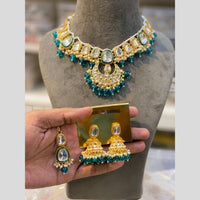 Hira Collections Gold Plated Kundan And Pearls Beads Necklace Set
