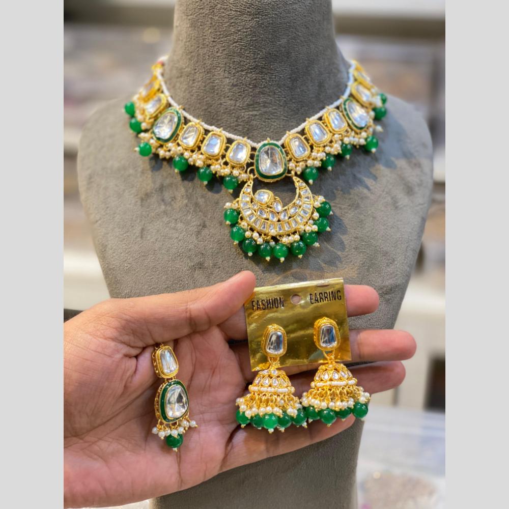 Hira Collections Gold Plated Kundan And Pearls Beads Necklace Set