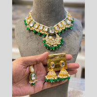 Hira Collections Gold Plated Kundan And Pearls Beads Necklace Set