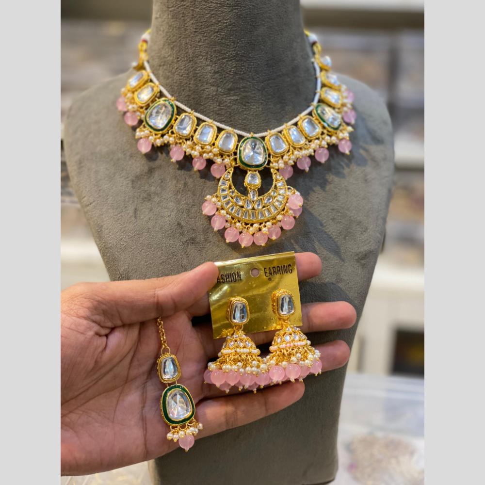 Hira Collections Gold Plated Kundan And Pearls Beads Necklace Set