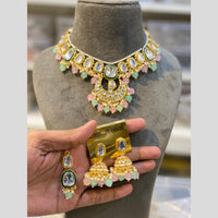 Hira Collections Gold Plated Kundan And Pearls Beads Necklace Set