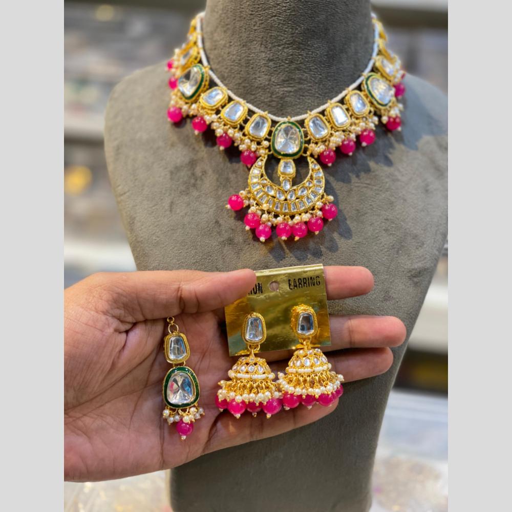 Hira Collections Gold Plated Kundan And Pearls Beads Necklace Set