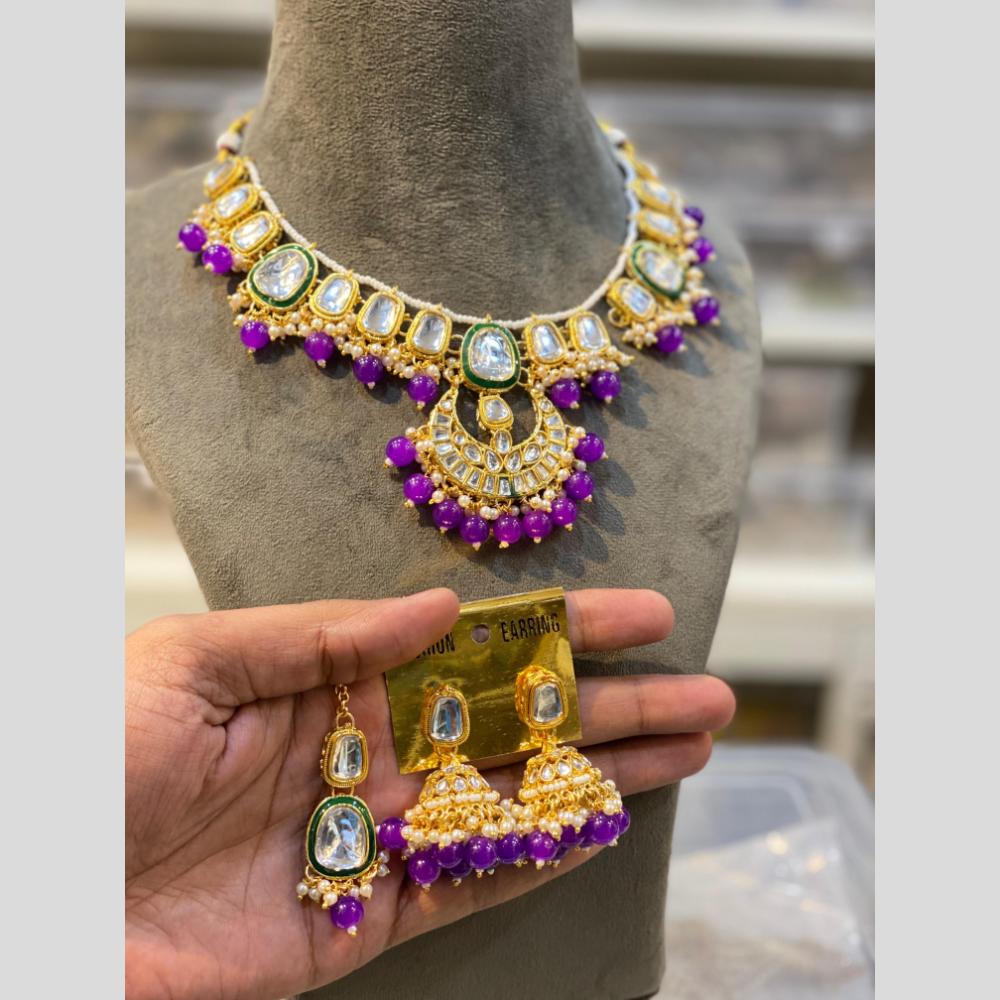 Hira Collections Gold Plated Kundan And Pearls Beads Necklace Set