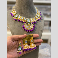 Hira Collections Gold Plated Kundan And Pearls Beads Necklace Set