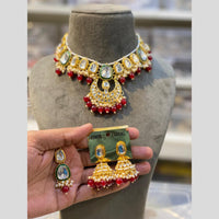 Hira Collections Gold Plated Kundan And Pearls Beads Necklace Set