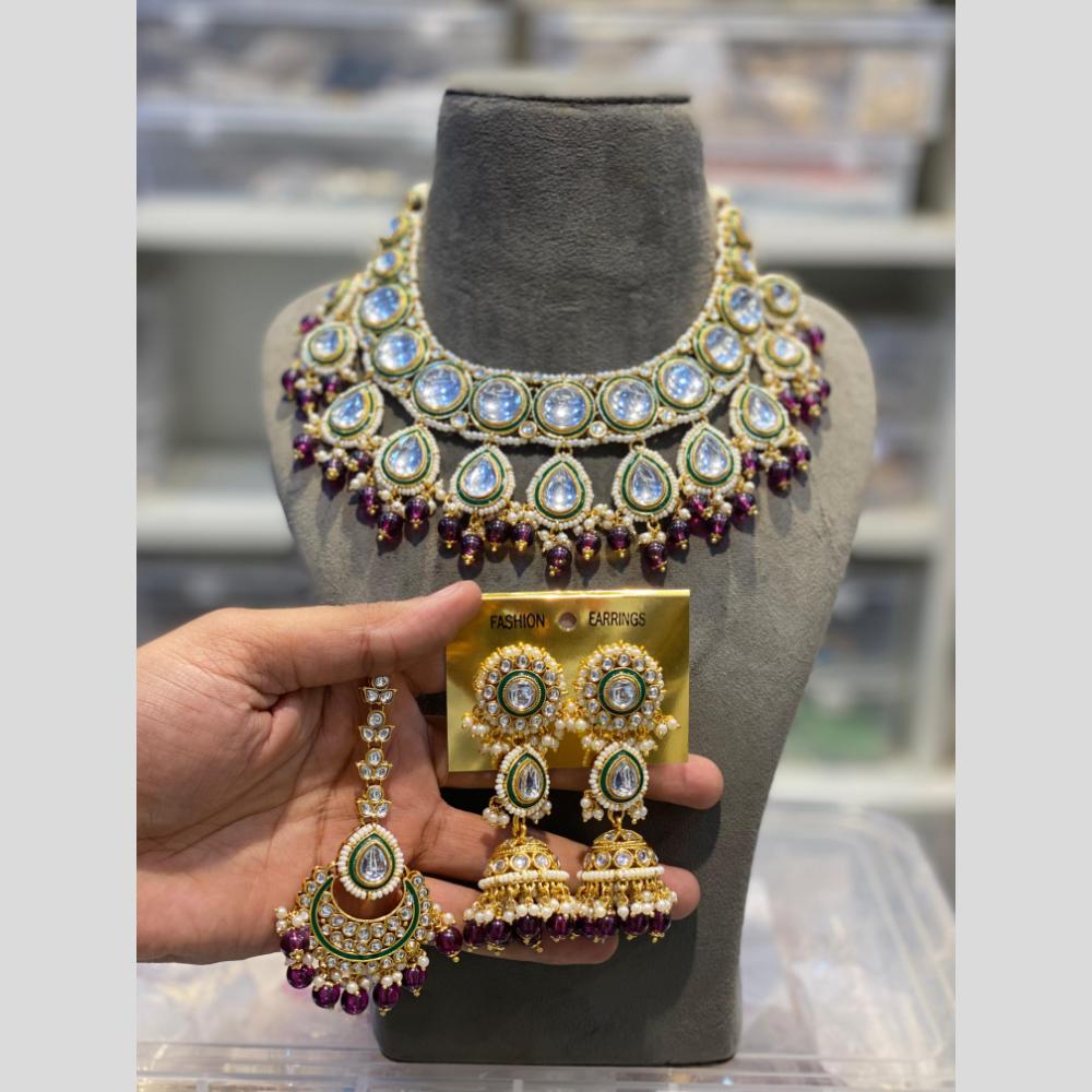 Hira Collections Gold Plated Kundan And Pearls Beads Necklace Set