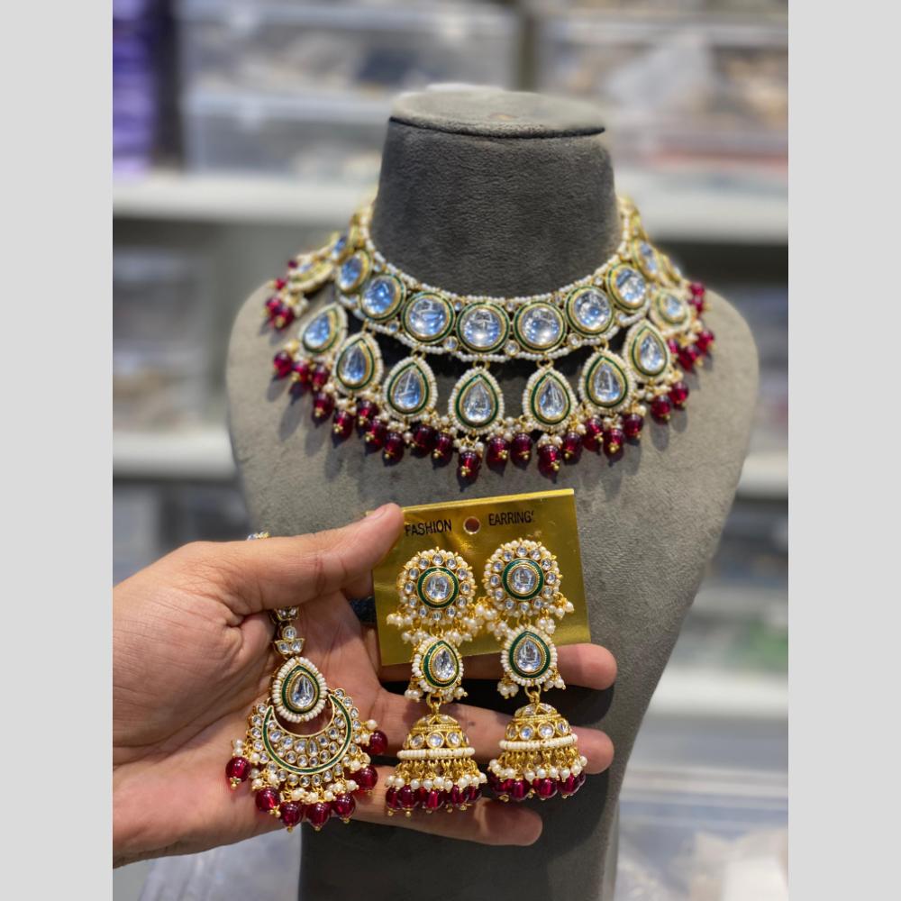 Hira Collections Gold Plated Kundan And Pearls Beads Necklace Set