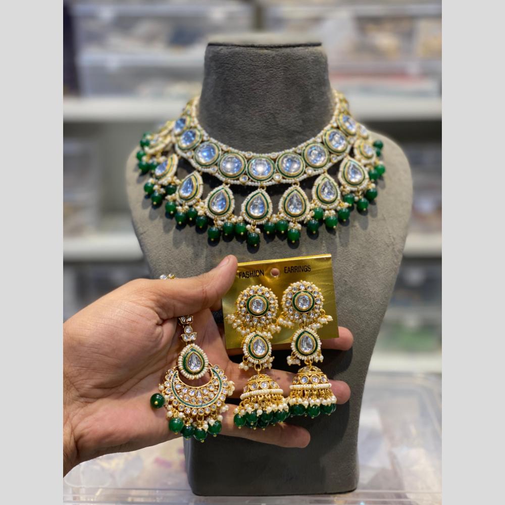 Hira Collections Gold Plated Kundan And Pearls Beads Necklace Set