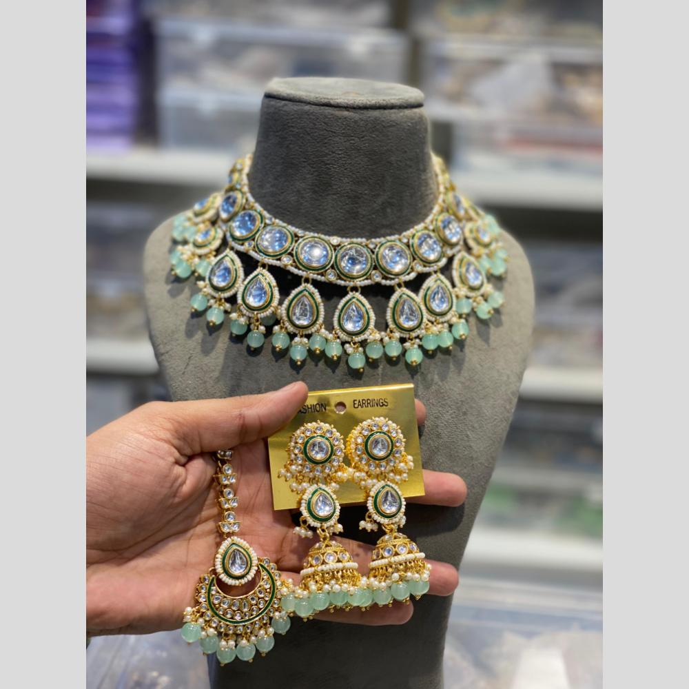 Hira Collections Gold Plated Kundan And Pearls Beads Necklace Set
