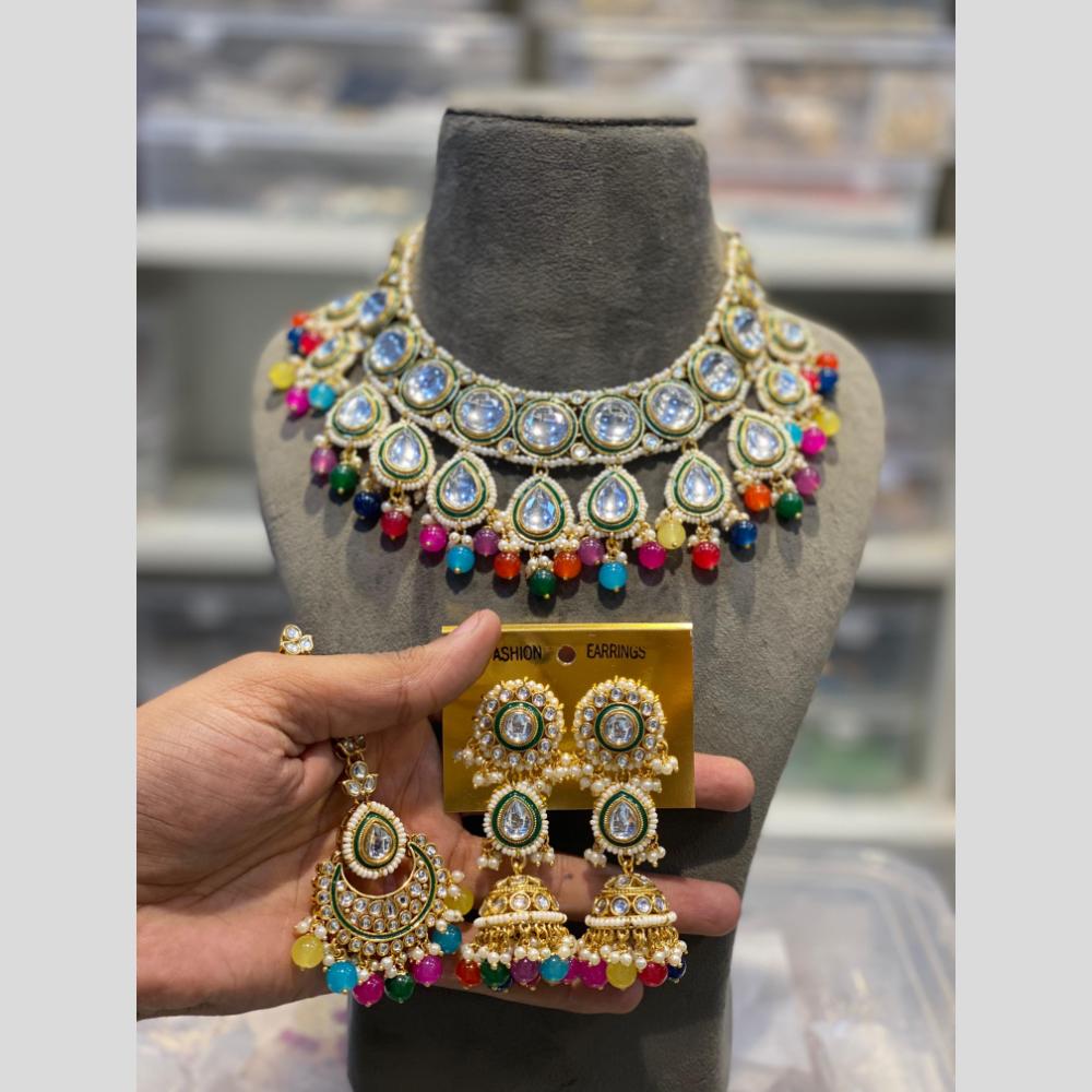 Hira Collections Gold Plated Kundan And Pearls Beads Necklace Set