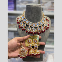Hira Collections Gold Plated Kundan And Pearls Beads Necklace Set