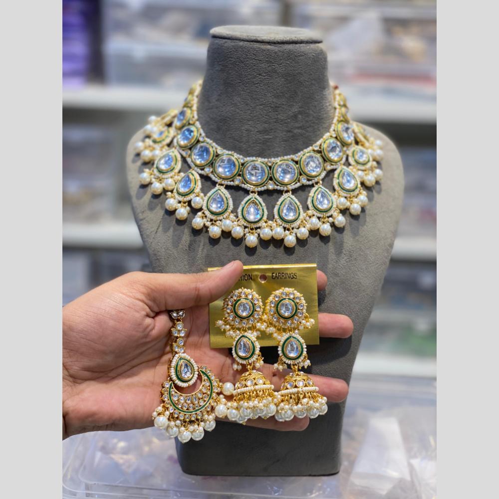 Hira Collections Gold Plated Kundan And Pearls Beads Necklace Set