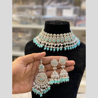 Hira Collections Silver Plated Crystal Stone And Pearls Choker Necklace Set
