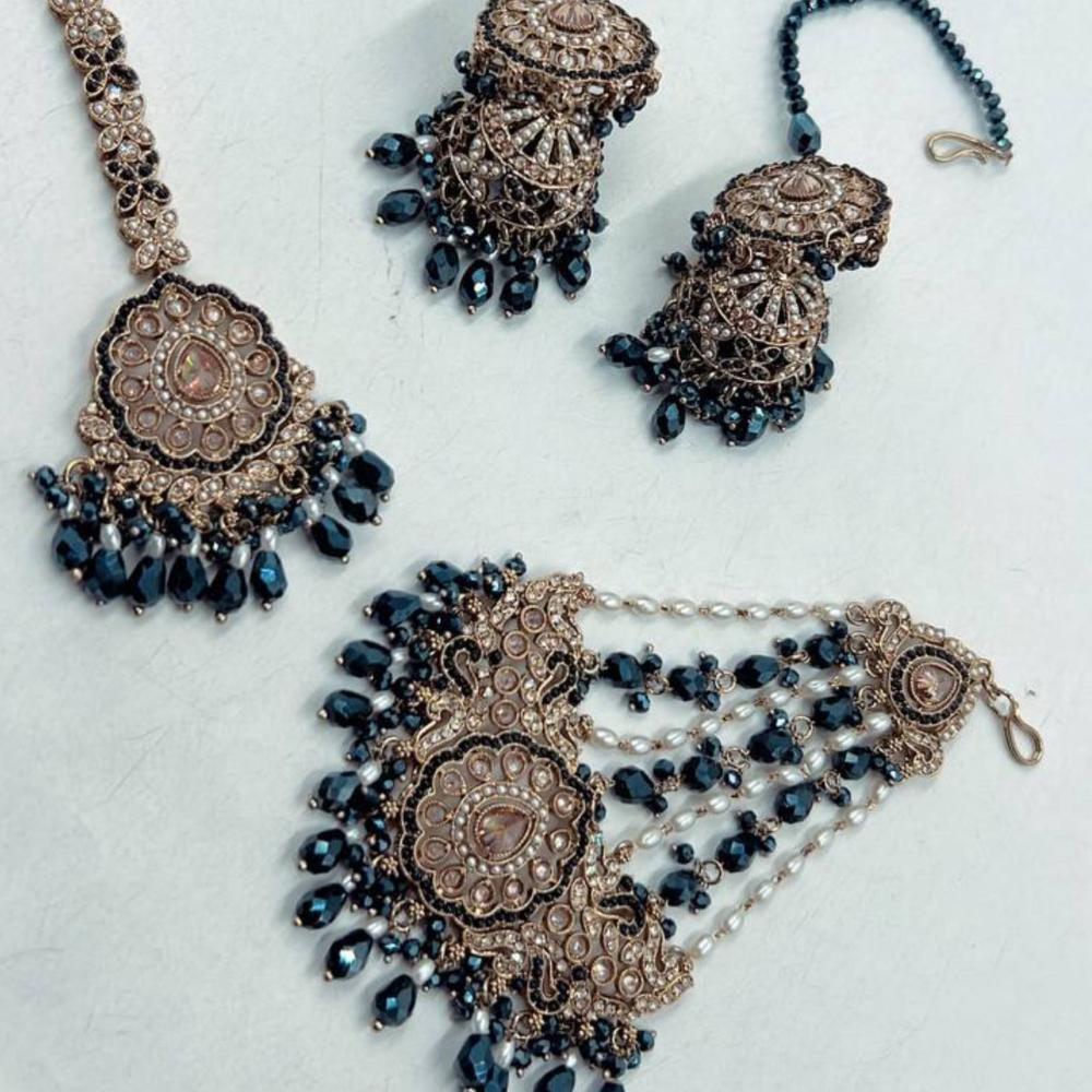 Hira Collections Gold Plated Crystal And Beads Dangler Earrings Maangtikka With Pasa