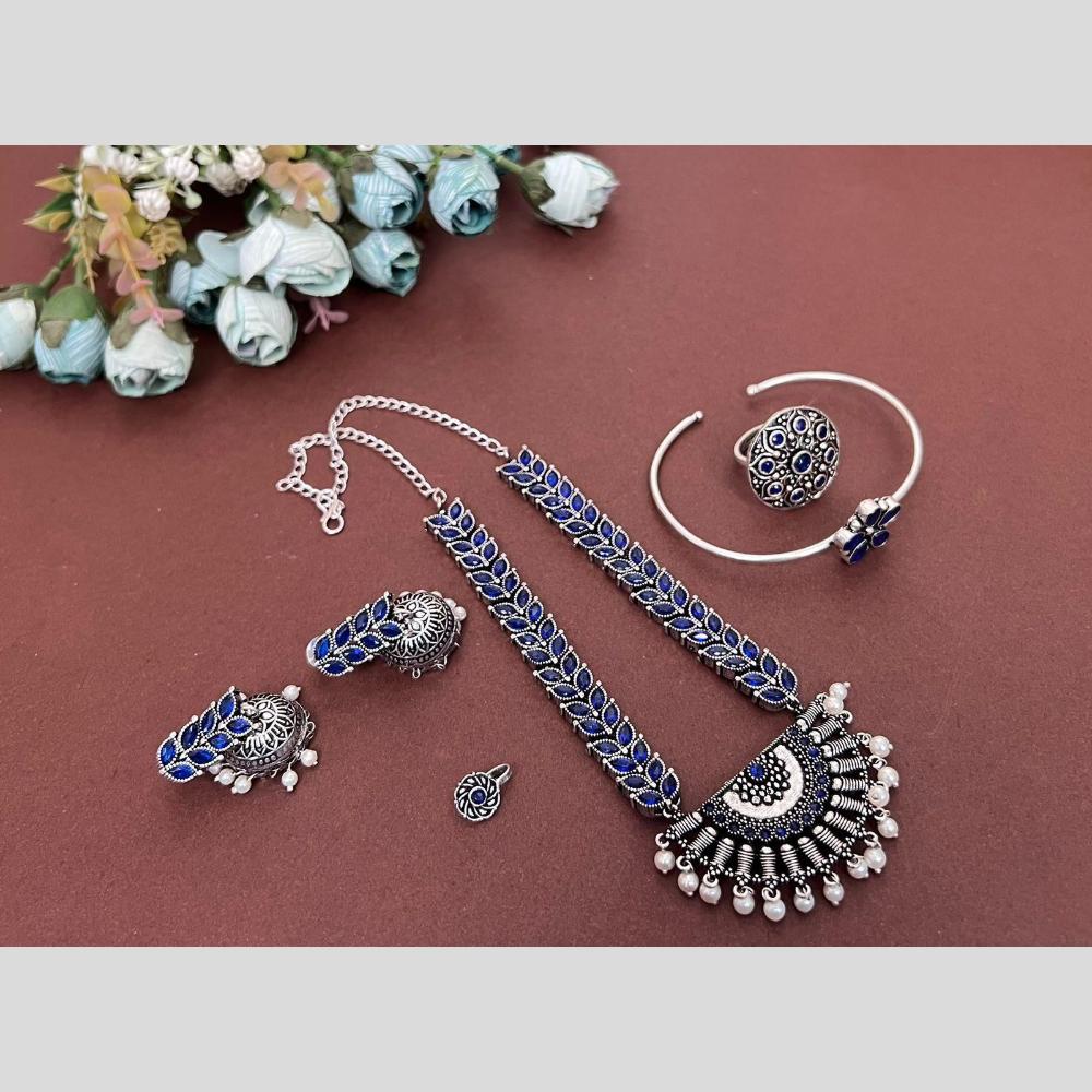 Hira Collections Oxidised Plated Pota And Pearl Combo Set