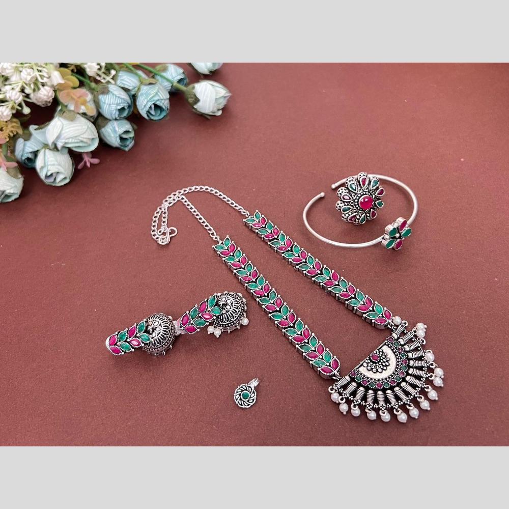 Hira Collections Oxidised Plated Pota And Pearl Combo Set