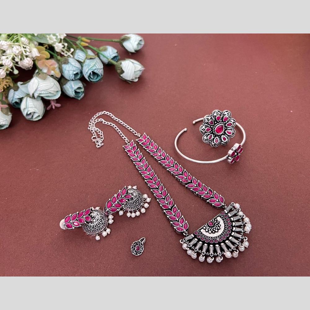 Hira Collections Oxidised Plated Pota And Pearl Combo Set